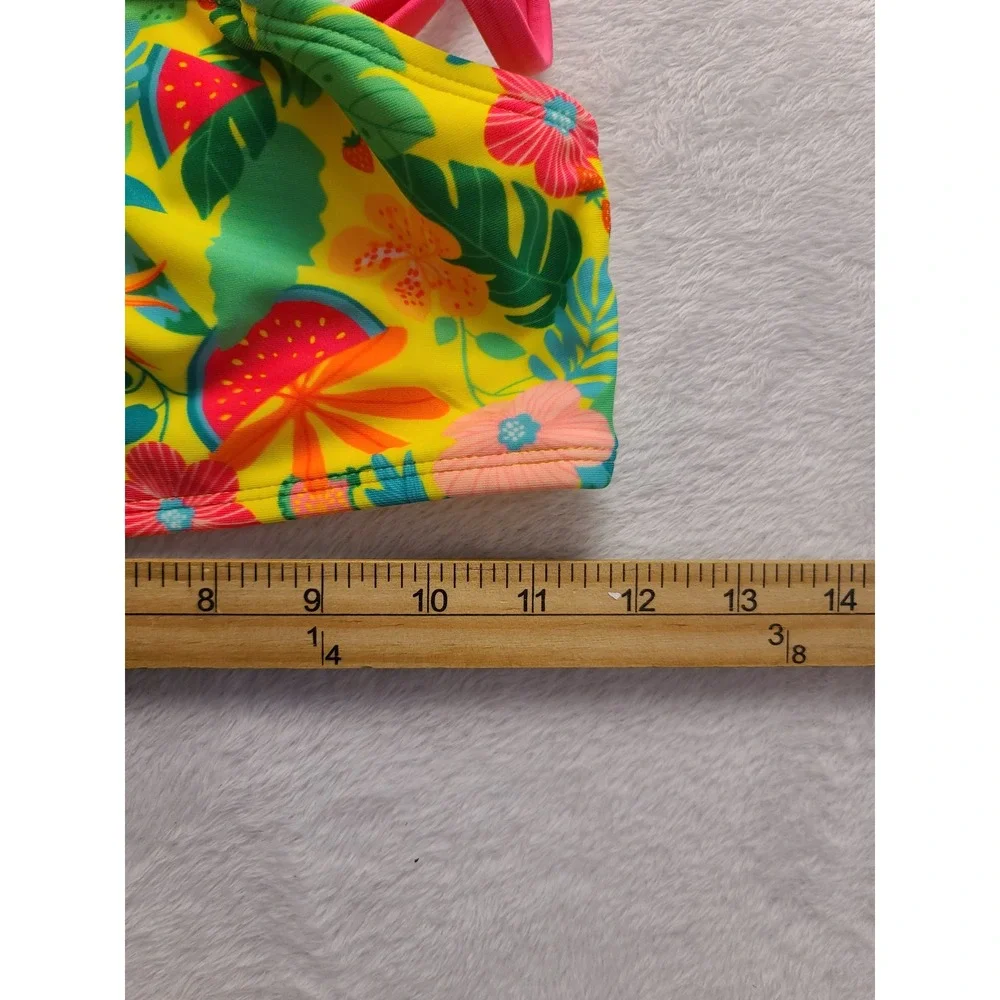 Cat & Jack Girls Yellow Tropical Fruit Bikini Swim Top L 10/12 NWT Sleeveless